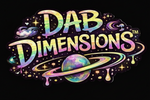 Colorful logo of 'Dab Dimensions' with space-themed design