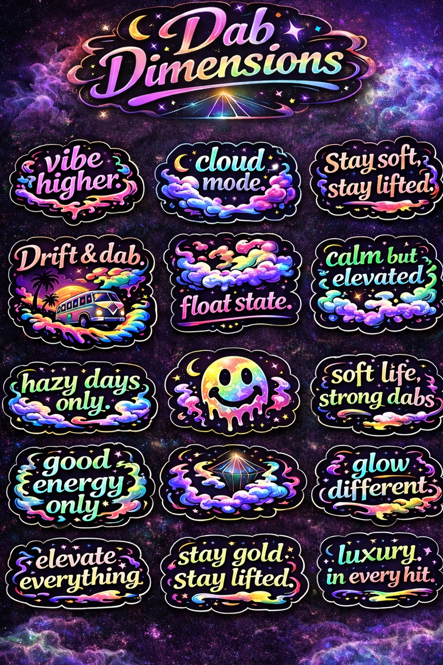 Dab Dimensions “Cloud 9” Trippy Sticker Pack