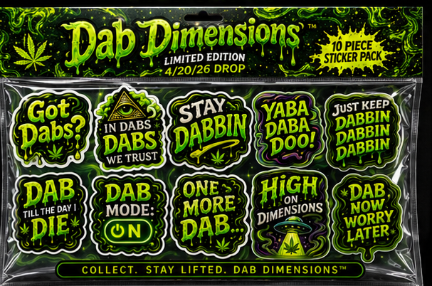 Dab Dimensions™ Stay Dabbin Sticker Pack – Neon Slime Psychedelic Sticker Collection
