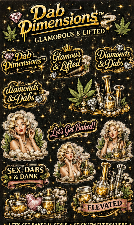Dab Dimensions™ Glamorous & Lifted Sticker Pack – Luxury Diamond Psychedelic Sticker Collection