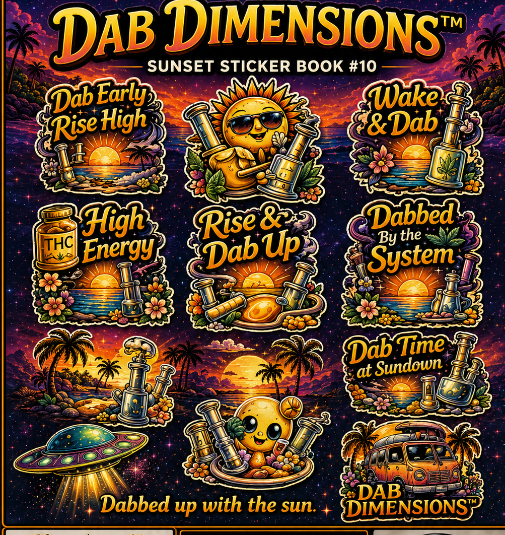Dab Dimensions™ Sunset Sticker Book  – Psychedelic Beach Sticker Pack